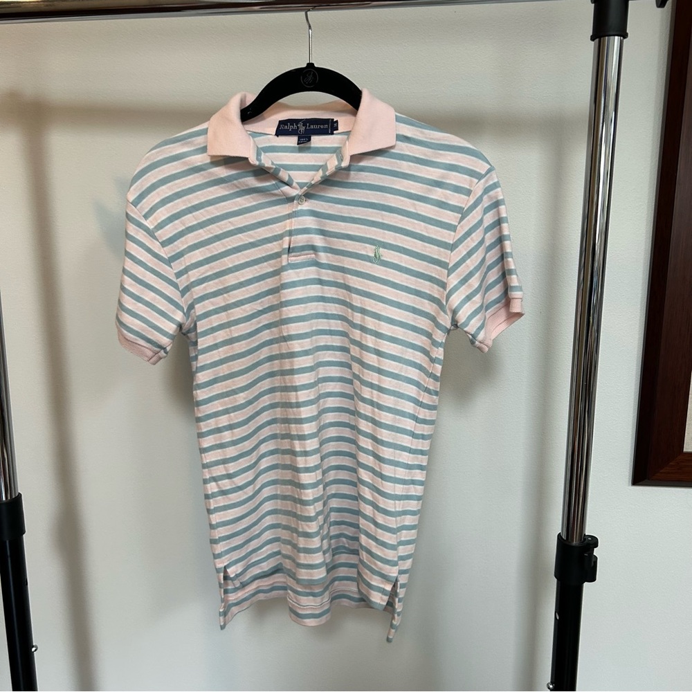 Ralph Lauren 100% Cotton Light Blue and Pink Striped Polo